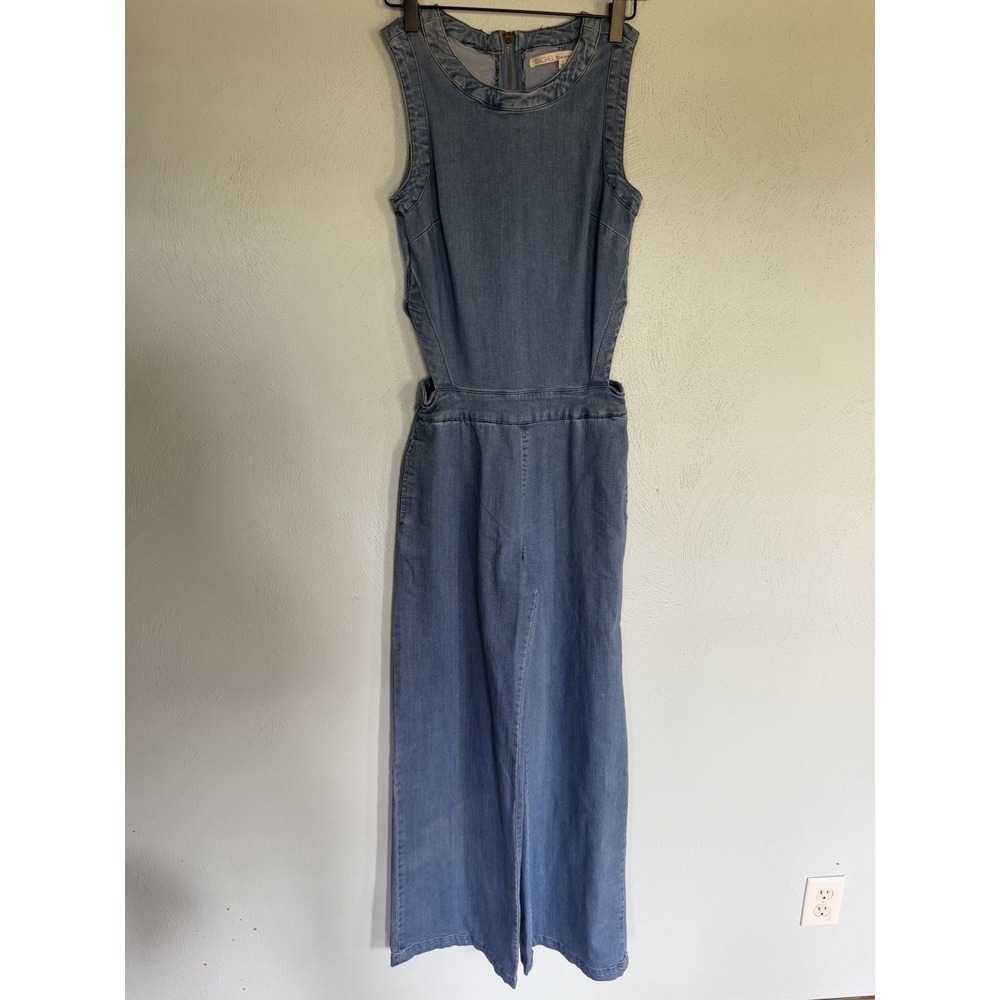 RACHEL Rachel Roy Denim Jean Cutout Jumpsuit Sleeveless Flare Blue Sz 2